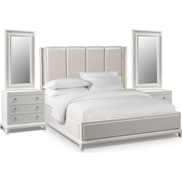 Zarah 7-Piece Queen Upholstered Bedroom Set with 2 Nightstands with Mirrors
