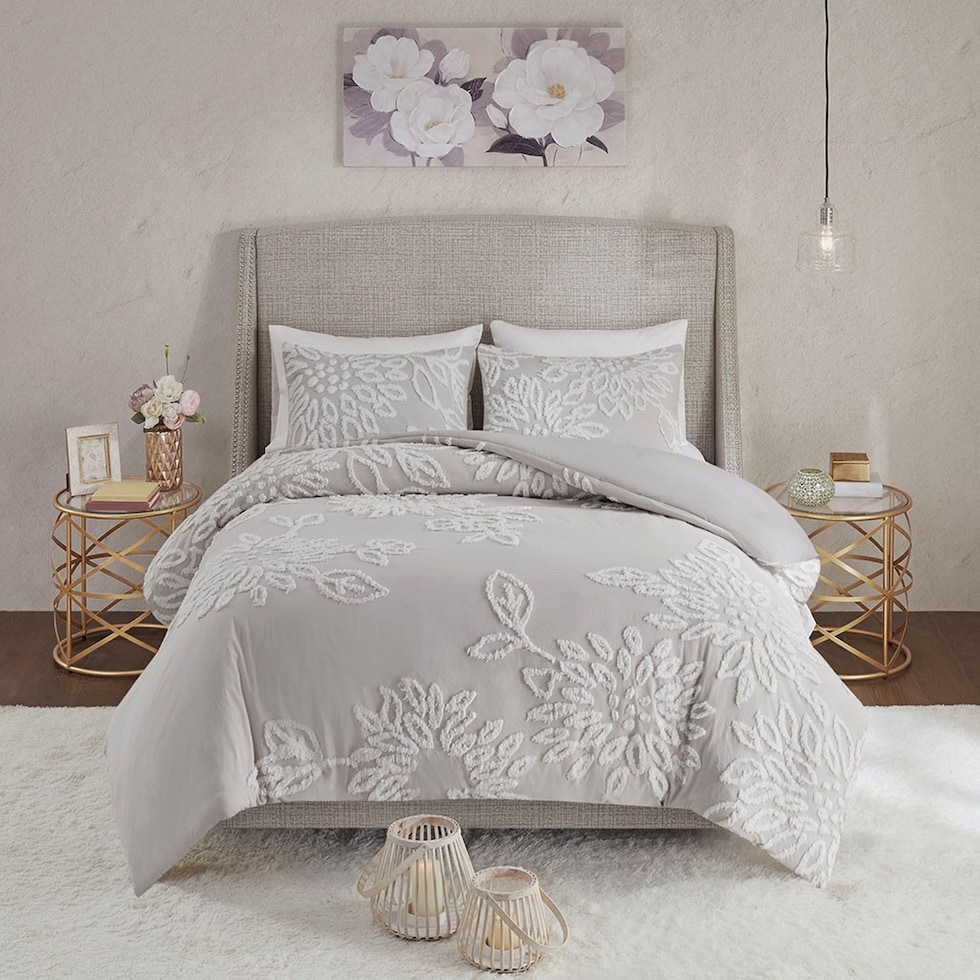 zuri gray white full queen bedding set   