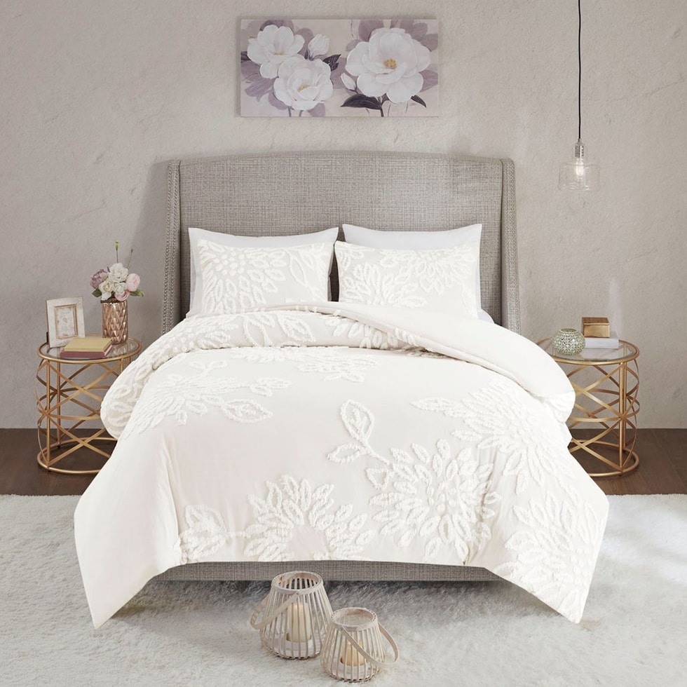 zuri white king california king bedding set   