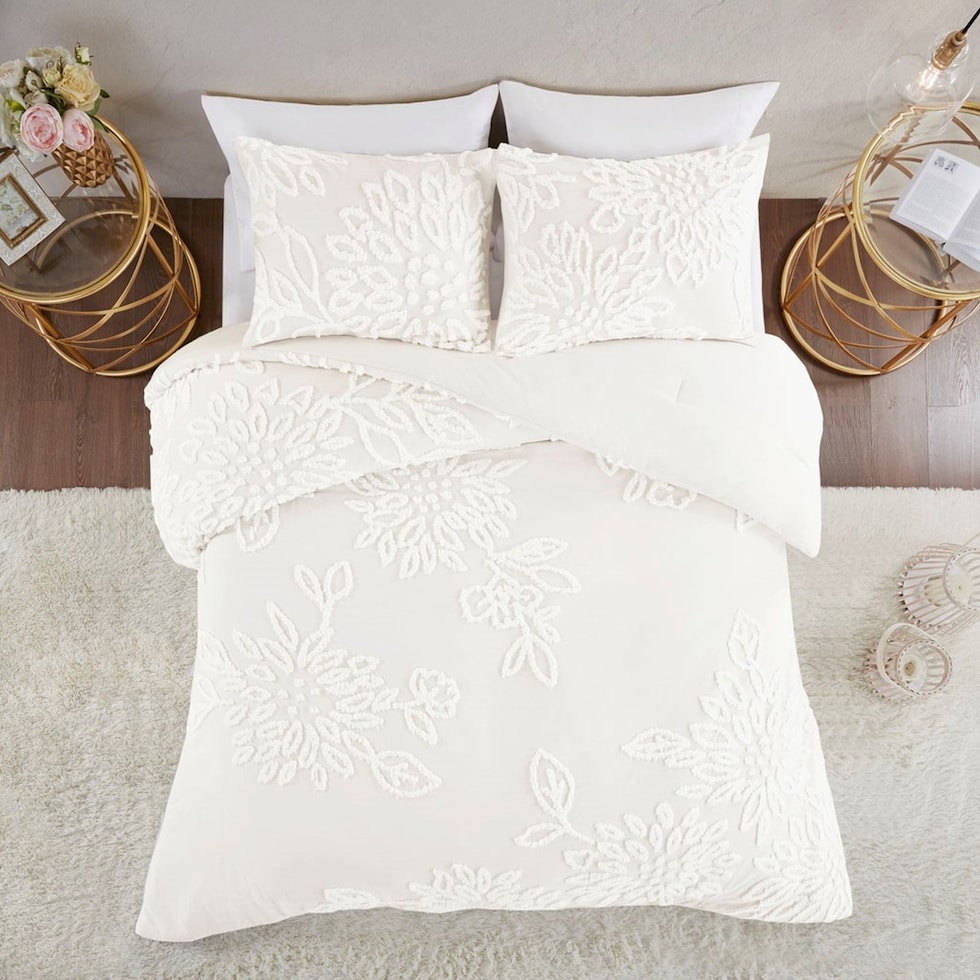 zuri white king california king bedding set   
